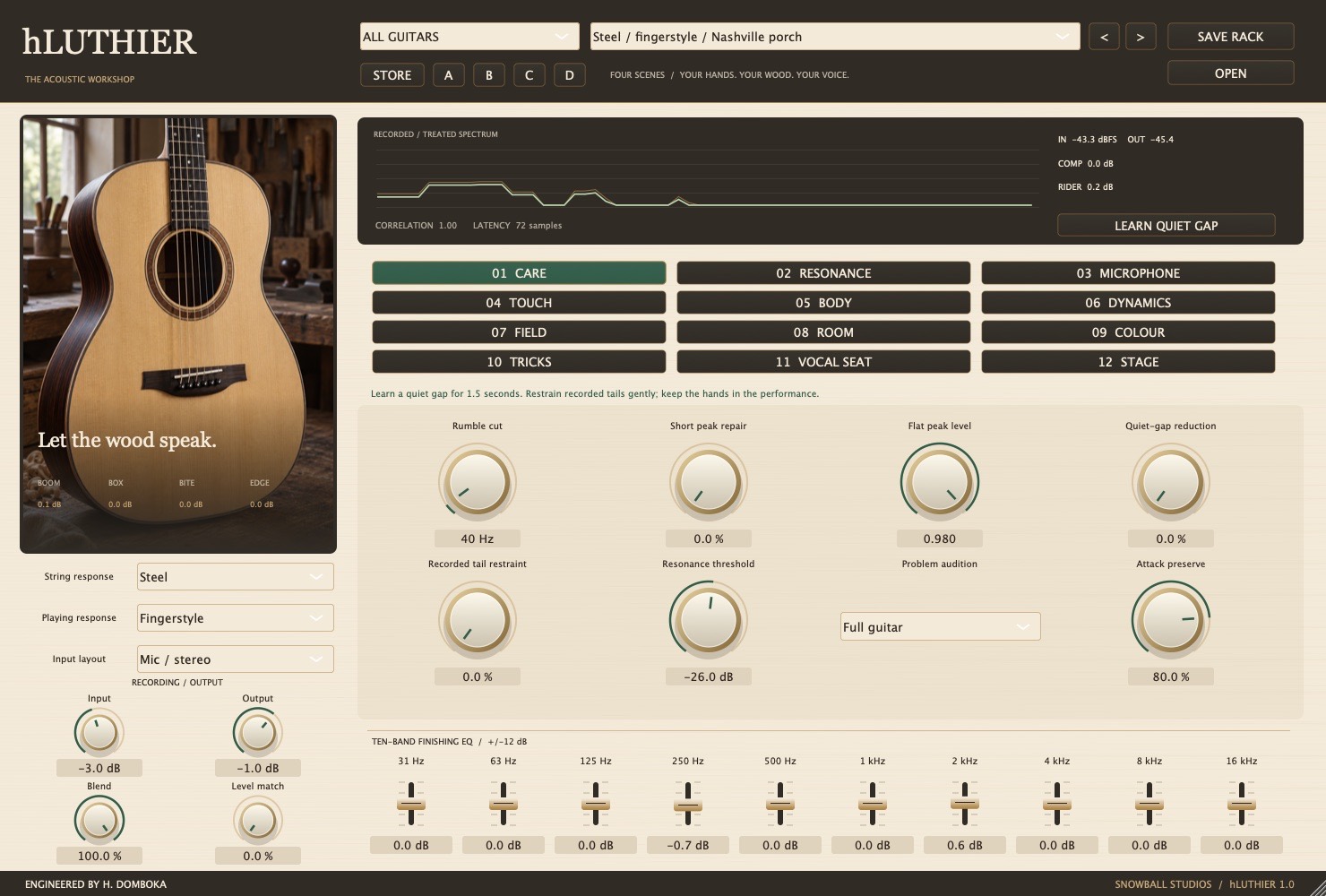 hLUTHIER editor with the guitar body and its pages
