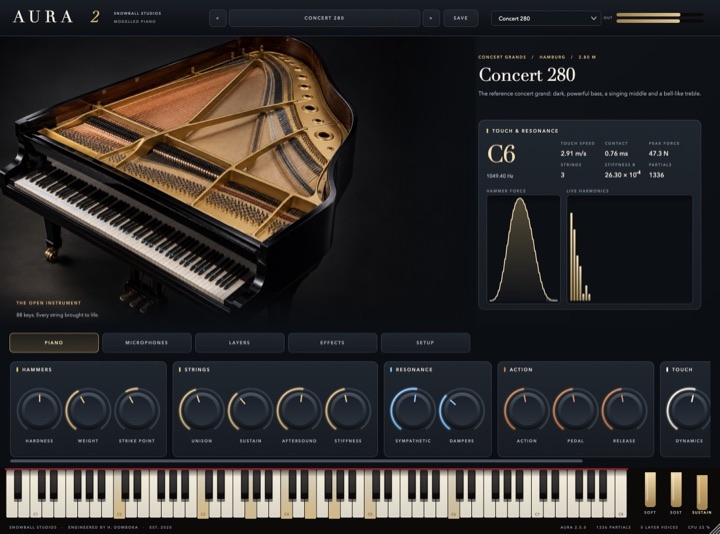 AURA editor in development with the piano page