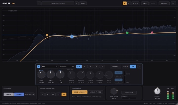 SIMLAF EQ editor with dynamic bands over the analyser
