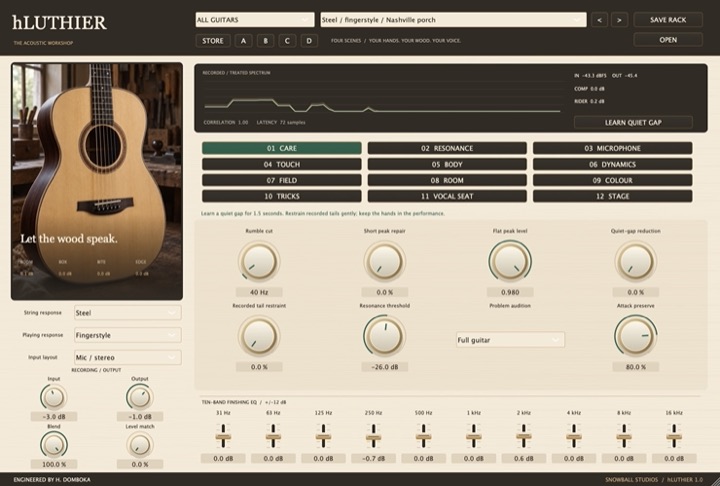 hLUTHIER editor with the guitar body and its pages
