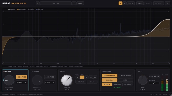 SIMLAF Mastering EQ editor in development with a hand-drawn curve