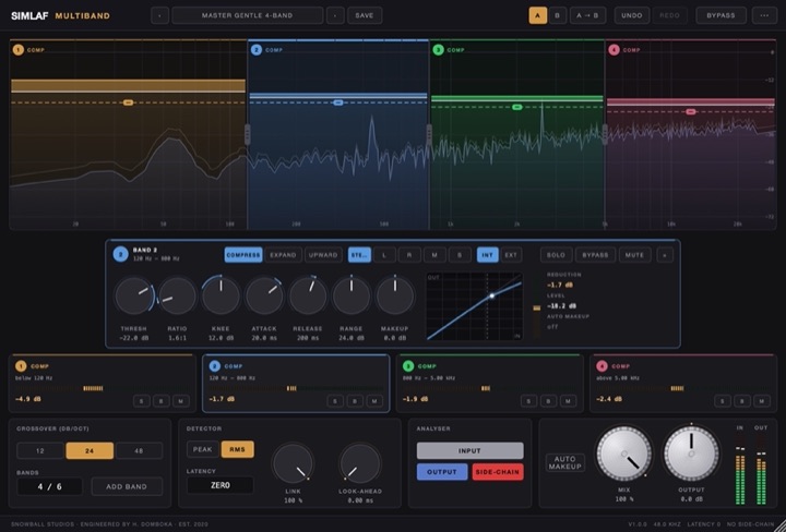 SIMLAF Multiband editor with four bands over the spectrum
