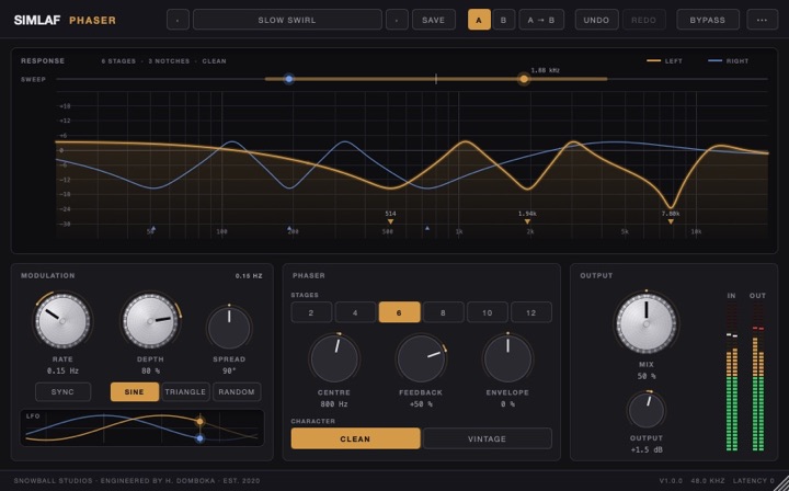 SIMLAF Phaser editor showing the notch response